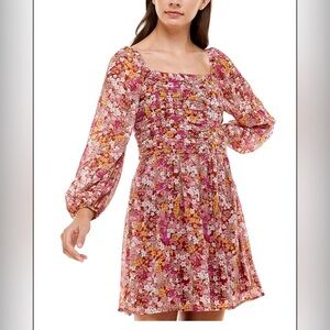 Crystal Doll Multicolor Floral Long Sleeve Dress